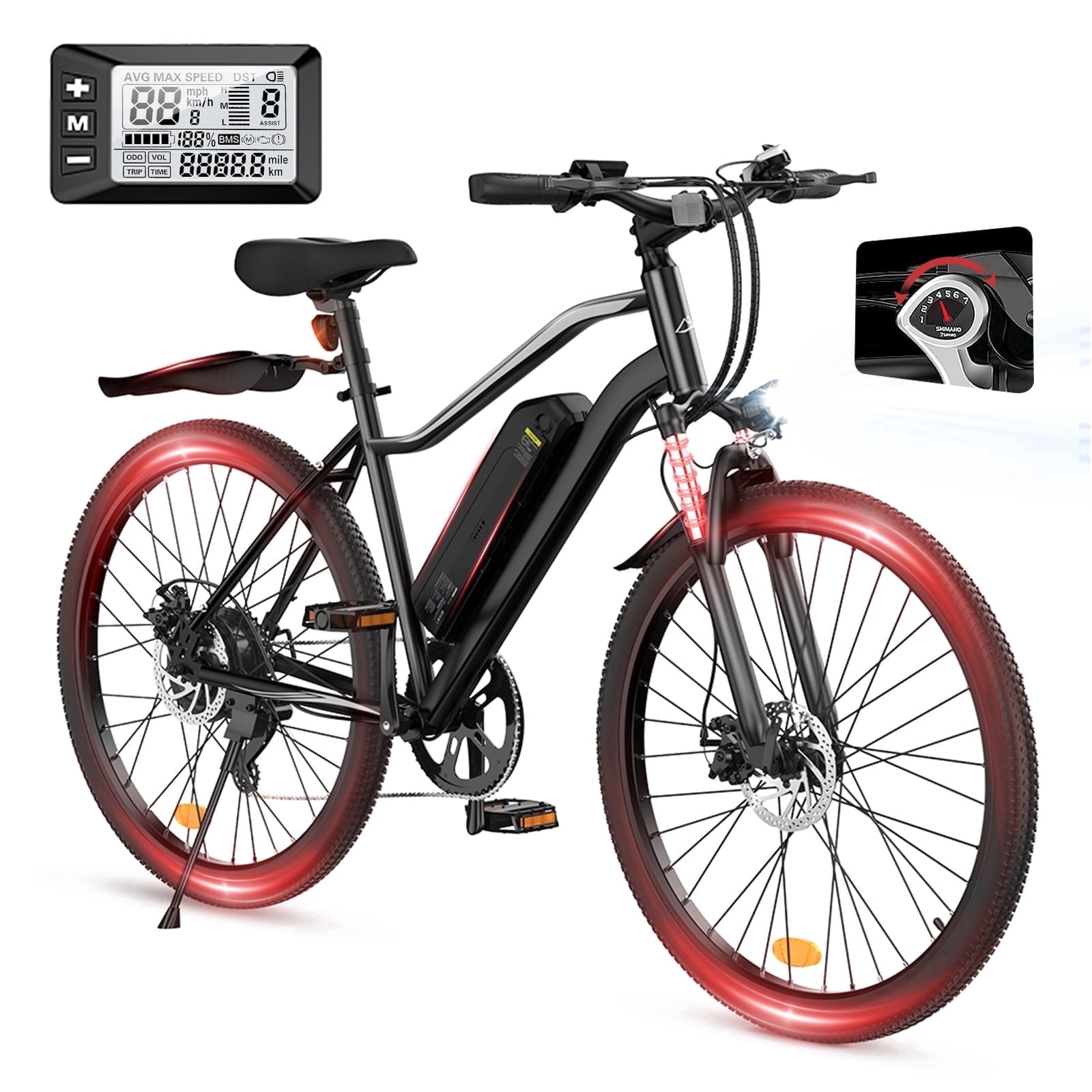 FlyORO 26in Electric Bike for Adults,500W Mountain Electric Bicycle with 13Ah Removable Battery,Front Damping System,Black
