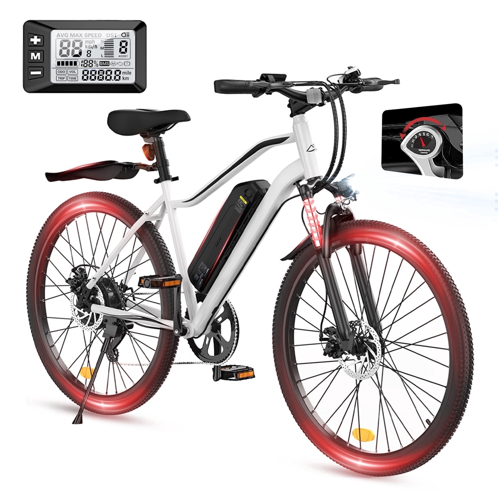 FlyORO 26in Electric Bike for Adults,500W Mountain Electric Bicycle with 10.4Ah Removable Battery,Front Suspension System,Black