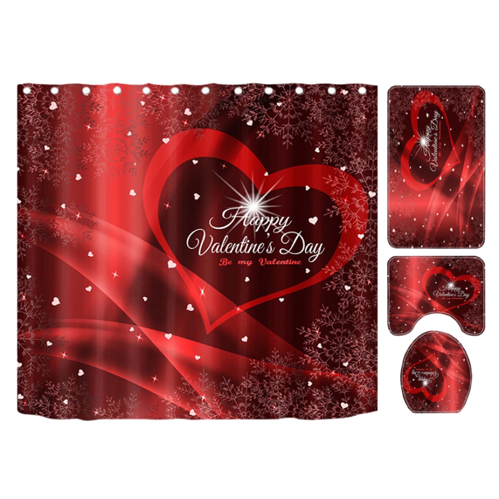 Flybaeast FourPiece Set Valentine's Day 4 Pieces Shower Curtain Set