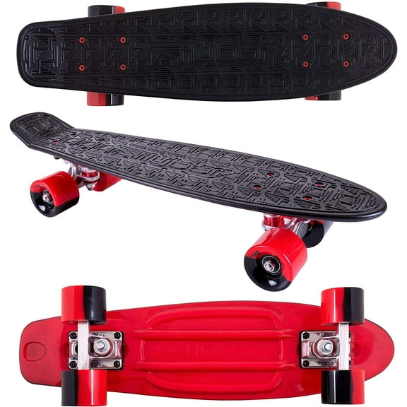 Flybar 22 inch Plastic Cruiser Skateboard, Non-Slip Deck, for Boys and Girls Ages 6+ up to 175lbs, Black Logo