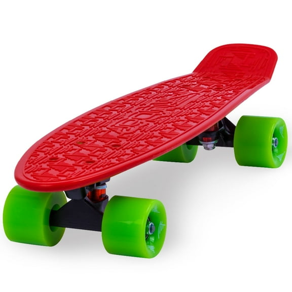 Flybar 22 inch Plastic Cruiser Skateboard, Non-Slip Deck, for Boys and Girls Ages 6+ up to 175lbs, Red
