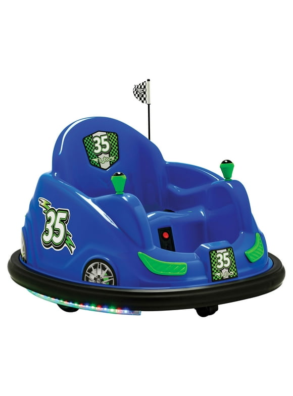 Flybar 6V Bumper Car, Battery Powered Ride On, Fun LED Lights, Includes Charger, Blue