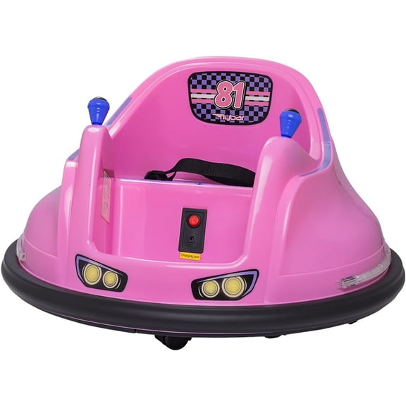 Flybar 6V Bumper Car for Toddlers Pink, Electric Ride on Toy for Kids Ages 1.5-4 with LED Lights & Safety Belt, 360 Degree Spin, Max Weight of 66 lbs