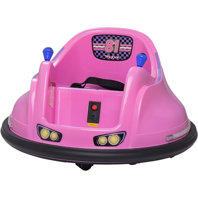 Flybar 6V Bumper Car for Toddlers Pink, Electric Ride on Toy for Kids Ages 1.5-4 with LED Lights & Safety Belt, 360 Degree Spin, Max Weight of 66 lbs