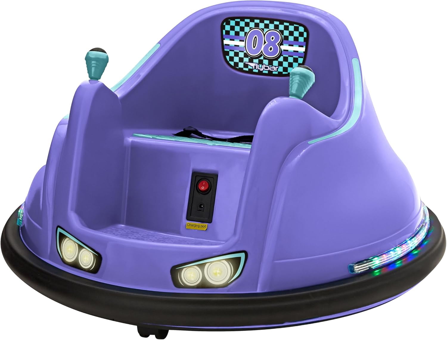 Flybar 6V Bumper Car for Toddlers Purple, Electric Ride on Toy for Kids Ages 1.5-4 w/ LED Lights & Safety Belt, 360 Degree Spin, Max Weight of 66 lbs