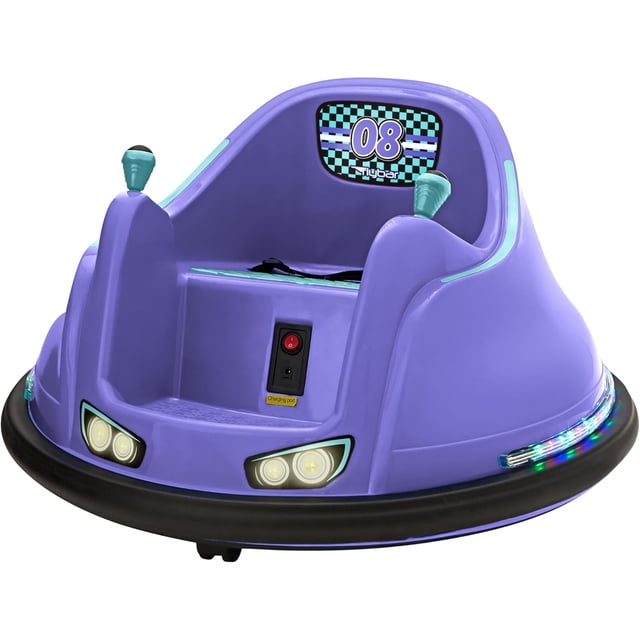 Flybar 6V Bumper Car for Toddlers Purple, Electric Ride on Toy for Kids Ages 1.5-4 w/ LED Lights & Safety Belt, 360 Degree Spin, Max Weight of 66 lbs
