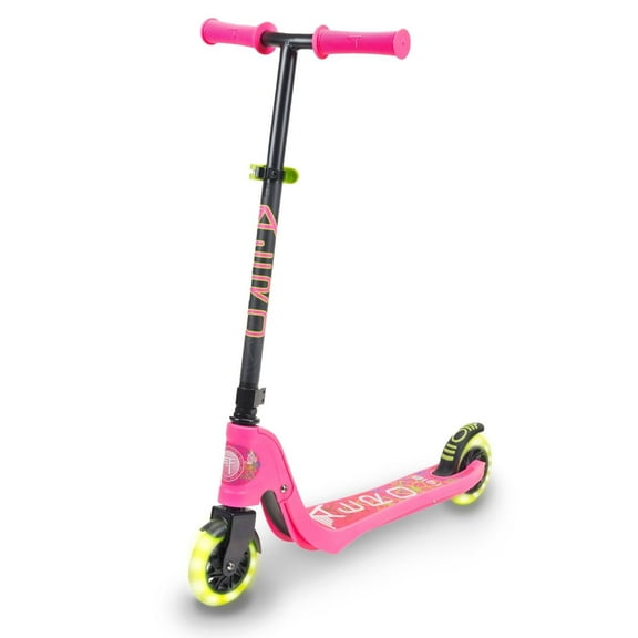 Flybar Aero Micro Kick Scooter for Girls, Pro Design with 2 Electric LED Wheels, Adjustable Handles, Pink