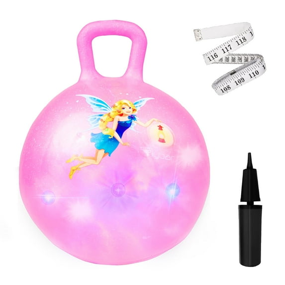 Flybar Hopper Ball for Kids, Durable Bouncy Ball with Handle, Kangaroo Ball, Exercise Ball, Indoor and Outdoor Toy, Pump Included, Toddler Toys for Boys and Girls, Ages 3 and Up (Fairy)