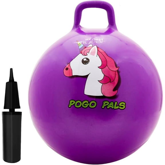 Flybar Hopper Ball for Kids, Inflatable Bouncy Ride-On Ball w/ Handle for Indoor & Outdoor Active Play, Includes Pump, Jump Ball Toy for Boys & Girls, Supports Up to 165 lbs, Ages 3+, 18-Inch, Small