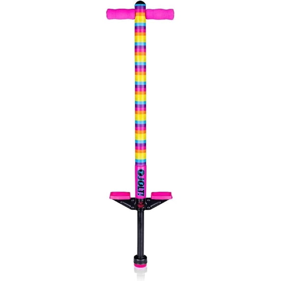 Flybar Jolt Pogo Stick for Kids, Perfect for Beginners w/ Foam-Covered Metal Frame, Handles & Padding, Non-Slip Foot Pads, Wide Tip, Outdoor Active Play Toy for Boys & Girls, Ages 6+, Rainbow