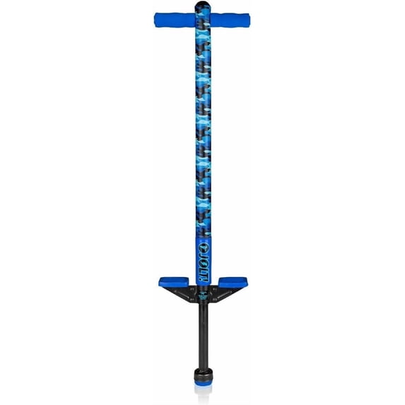 Flybar Jolt Pogo Stick for Kids, Perfect for Beginners w/ Foam-Covered Metal Frame, Handles & Padding, Non-Slip Foot Pads, Wide Tip, Outdoor Active Play Toy for Boys & Girls, Ages 6+, Blue Camo