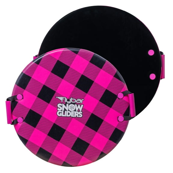 Flybar Kids 26" Pink Plaid Foam Saucer Disc Snow Sled for Kids with Slick Bottom for Kids, Ages 6+
