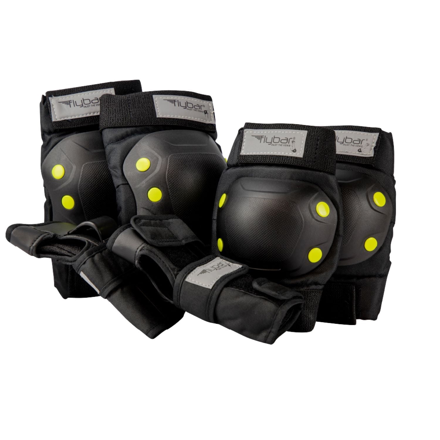Flybar Kids Knee Pads and Elbow Pads Set, Wrist Guard, Multi Sports Protective Gear, Adjustable, Ages 9 +, Black ,L
