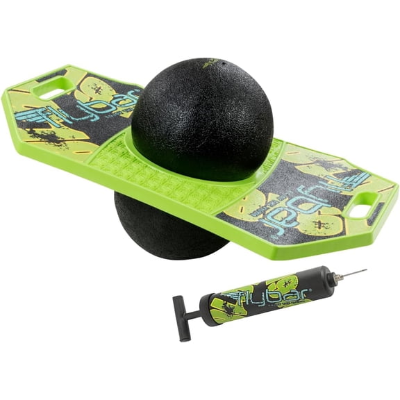 Flybar Pogo Trick Ball for Kids, Balance Bounce Board Toy, Textured Anti-Slip Deck For Secure Jumping, Indoor & Outdoor Toy For Boys & Girls, Supports Up To 160 Lbs, Includes Hand Pump, Green Mean