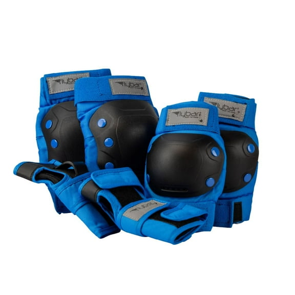 Flybar Sports Protection Knee, Elbow, and Wrist Pad Set for Kids and Adults, Unisex, Ages 4+, Blue, L
