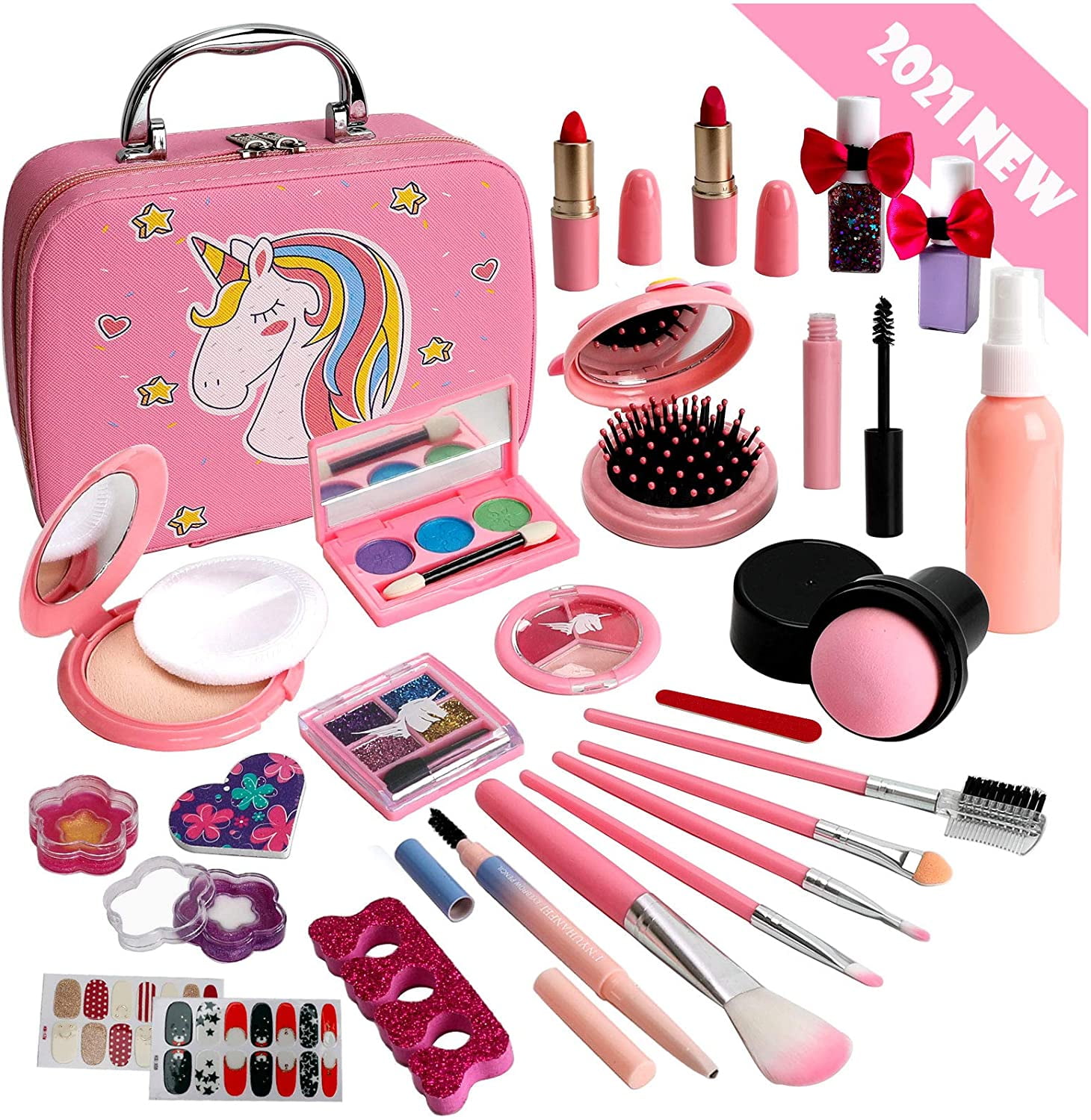 Flybay Kids Makeup Kit for Girls, Washable Makeup Set for Girl, Real Play  Makeup Toys, Pretend Makeup Kit Girls Gift Toys with Cute Cosmetic Case for