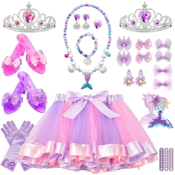 Flybay Princess Dress Up Toys & Jewelry Accessories, 26 Pcs Dress Up Clothes for Girls with Princess Shoes, Princess Toys for 3-6 Year Birthday Gift
