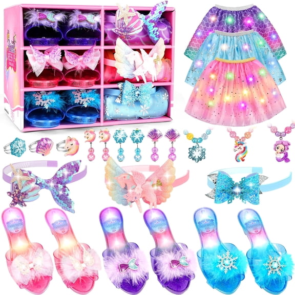 Flybay Princess Dress up Toys, Girls Dress up Toys with Shoes & Accessories, Pretend Role Play Gift for 3+ Year Old Girls, Birthday Party Favors