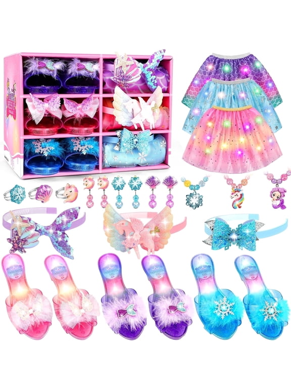 Princess Dress up for Girls, Toddler Dress up Clothes with Shoes & Accessories, Girls Role Play Princess Toys Gift for Girls 3 4 5 6 Years Old