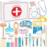 Flybay Wooden Doctor Play Set, 42+ Kids Doctor Kit for Toddlers with Storage Carry Case, Pretend Play Toys for Kids Boys and Girls Ages 3+