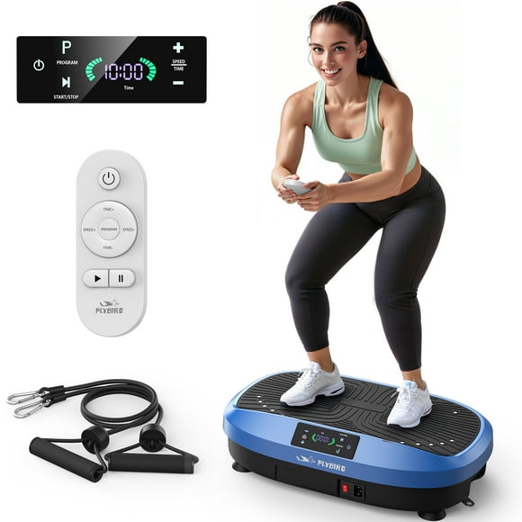 FLYBIRD Vibration Plate Exercise Machine, Lymphatic Drainage Machine, Whole Body Workout Vibration Platform w/ 2 Resistance Bands for Wellness and Fitness-Blue