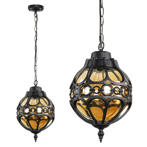 Flybling Globe Outdoor Pendant Lights,Vintage Exterior Hanging Pendant Light Fixtures with Adjustable Chain, Aluminum Black Outdoor Chandelier for Porch, Gazebo, Entryway,No Sensor,General C108