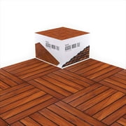 Flybold Acacia Wood Outdoor Flooring Interlocking Wood Tiles 12" x 12"