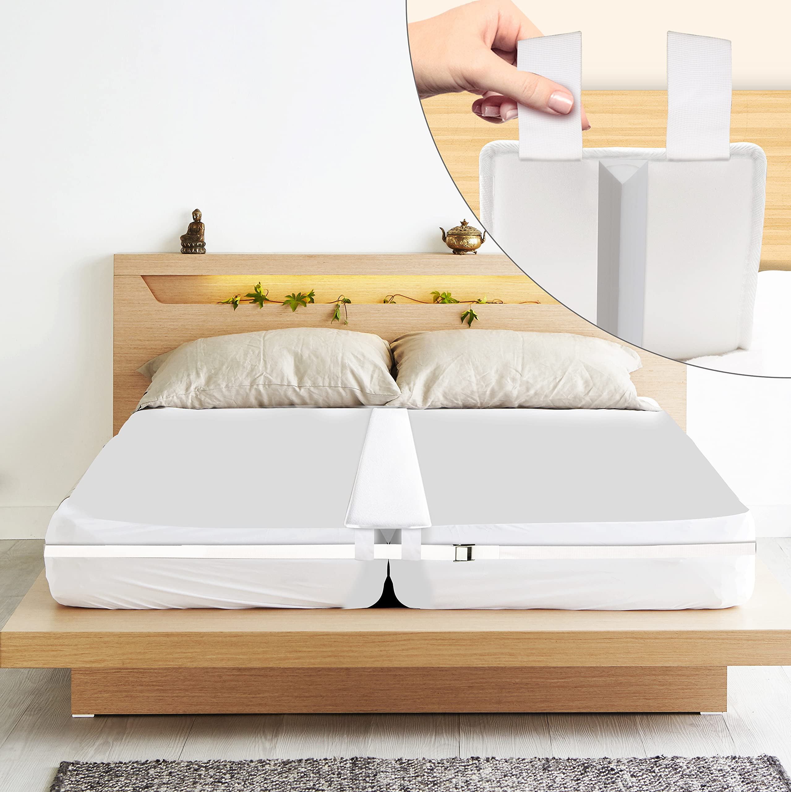 White Twin to King Bed Converter Kit with Mattress Wedge