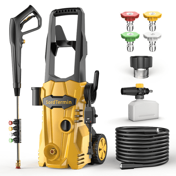 Flybrother Pressure Washer, High Power Washer with Foam Cannon 35FT Hose 4 Nozzles, High Pressure Washer for Cars, Decks, Driveways, Home, Patios