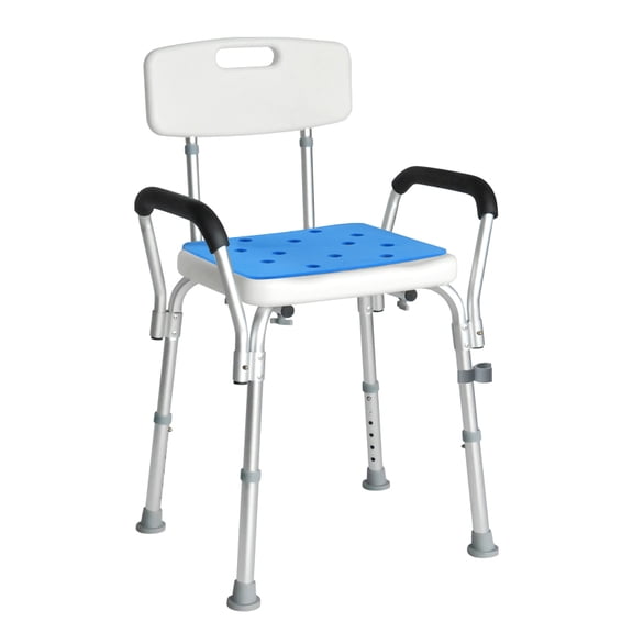 Flybrother Shower Chair with Resting Back and Arm 6 Adjustable Height Shower Chair for Elder and Disabled