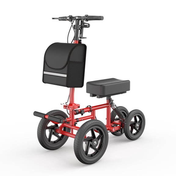 Flybrother All Terrain Knee Scooter for Adults Foldable Knee Scooter for Foot Surgery Recovery with Cup Holder & Storage Bag 12" Front & 10" Rear Wheels