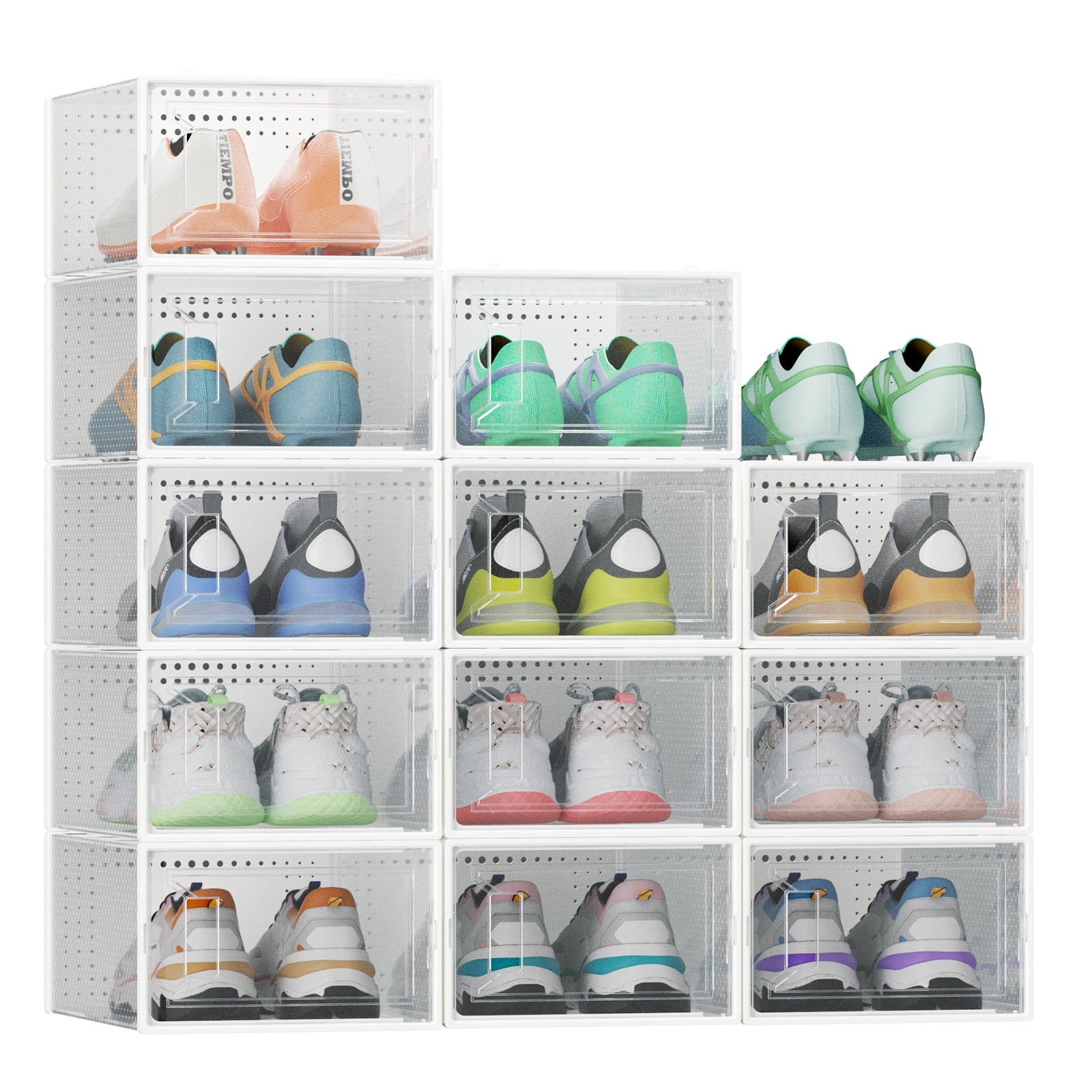 Flycity 12 Pack Clear Plastic Shoe Boxes, Stackable Shoe Storage ...