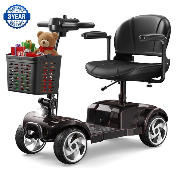 Flycity 24V 4 Wheel Mobility Scooter for Seniors, Foldable 30 Miles Long Range Electric Scooter with LED Lights and Basket, 20Ah Electric Powered Wheelchair Device for Adults, Black
