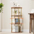 thumbnail image 1 of Flycity 3 Tier Rotate Bookcases, 360° Display Spin Bookcases Corner Shelf with Special Visible Partition Storage, Gold, 1 of 10