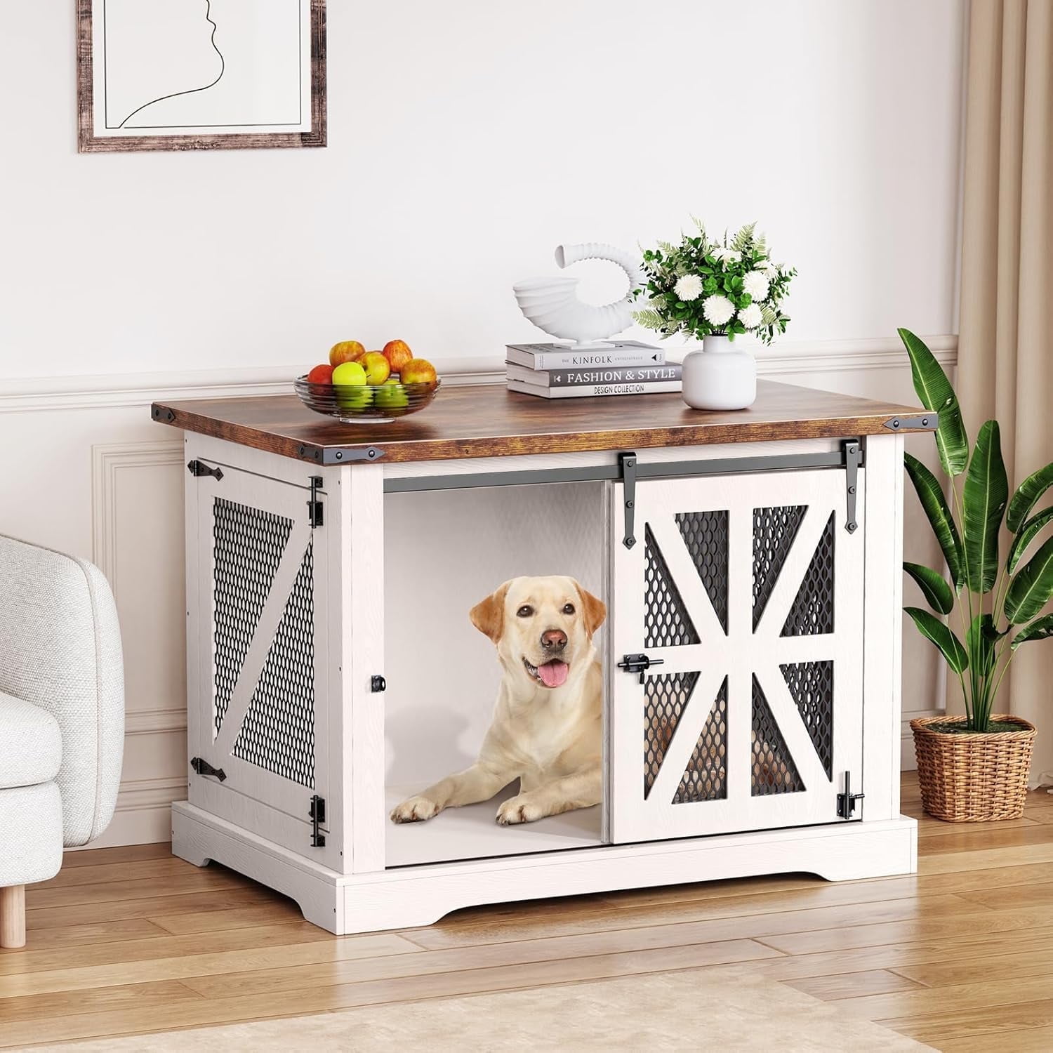 Flycity 39.4'‘Farmhouse Dog Crate Furniture with Sliding Door