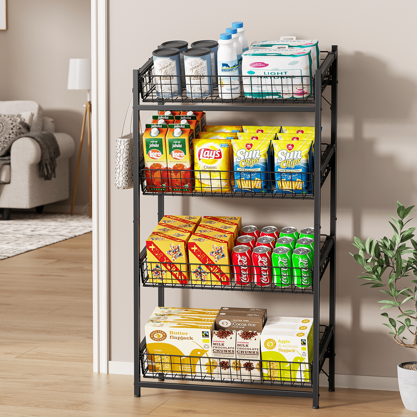 Tribesigns 4-Tier Retail Display Shelf, Tall Snack Rack, Concession Chip Stand With Storage Shelves, Store Display Shelving Organizer With Heavy-Duty