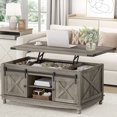thumbnail image 1 of Flycity 48" Farmhouse Lift Top Coffee Table with Storage Sliding Barn Door, Pull up Coffee Table with Hidden Compartment for Living Room Bedroom, Gray, 1 of 8