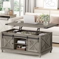 thumbnail image 1 of Flycity 48" Farmhouse Lift Top Coffee Table with Storage Sliding Barn Door, Pull up Coffee Table with Hidden Compartment for Living Room Bedroom, Gray, 1 of 8