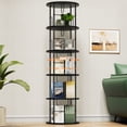 thumbnail image 1 of Flycity 5 Tier Rotating Bookshelf, 360° Display Rotating Bookcase Corner Storage Rack with Special Visible Partition Storage, Black, 1 of 9