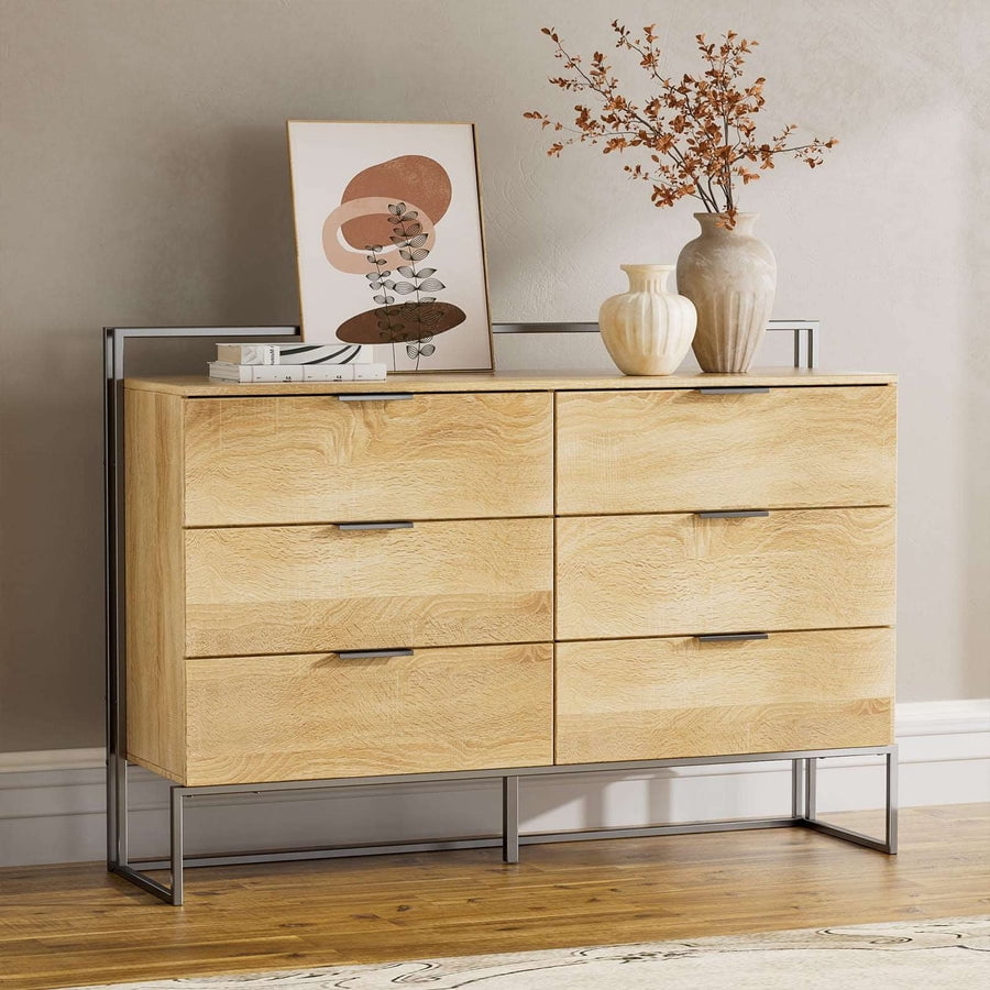 Flycity 6 Drawers Dresser with Spacious Storage, Wood Storage Cabinet ...
