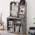 thumbnail image 1 of Flycity 6 Tier Record Player Stand with Vinyl Record Storage up to 380 Albums, Record Player Table with Record Display Shelf, Record Cabinet and 3 Compartments for Living Room, Bedroom, Grey, 1 of 10