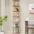 thumbnail image 1 of Flycity 6 Tier Rotate Bookcases, 360° Display Spin Bookcases Corner Shelf with Special Visible Partition Storage, Gold, 1 of 9