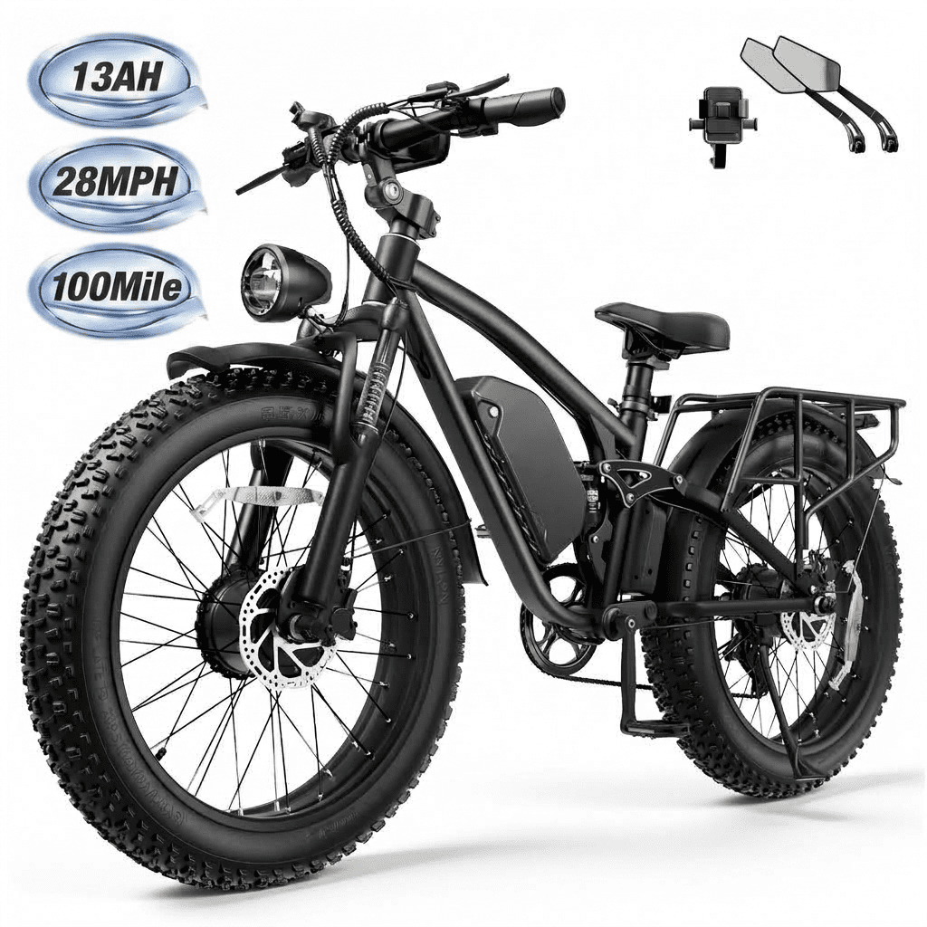 Flycity 63V 20AH Electric Bike for Adult, 500W Peak 28MPH Electric Bicycle with 26"x4.0" Fat Tires, 100 Mile Long Range Off-Road Bike, E-Bikes for Men Women