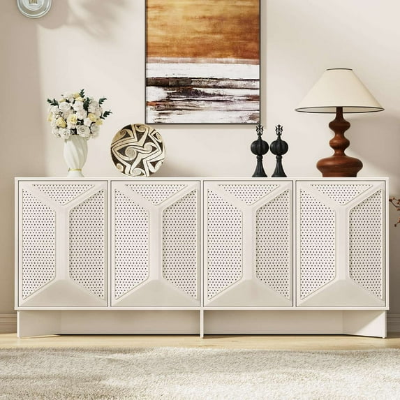 Flycity 70 "L Sideboard Buffet Cabinet, Sideboard Buffet Cabinet with 4 Doors, Accent Cabinet for Dining Room Living Room(White)