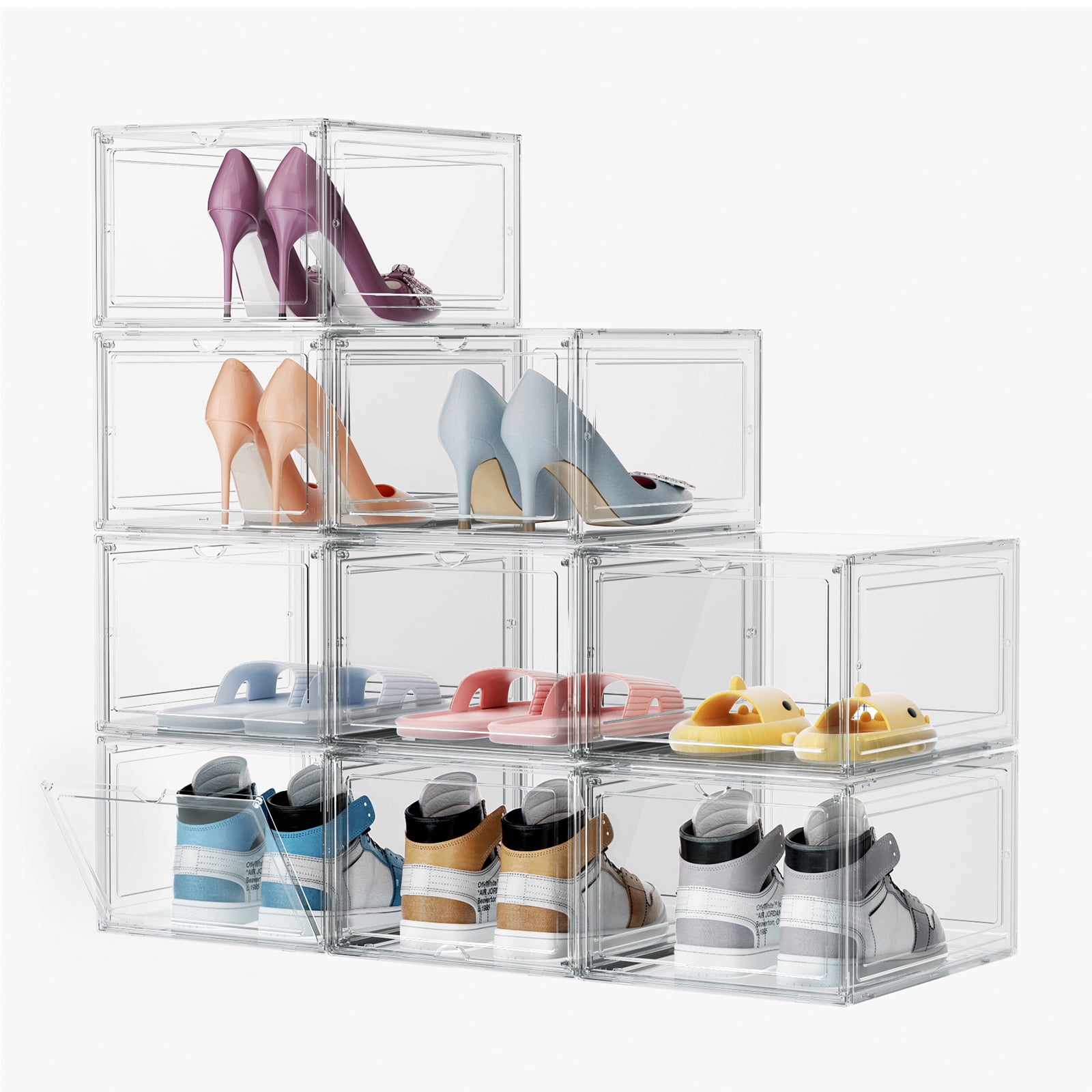 Flycity 9 Pack Clear Plastic Shoe Boxes, Stackable Shoe Storage ...