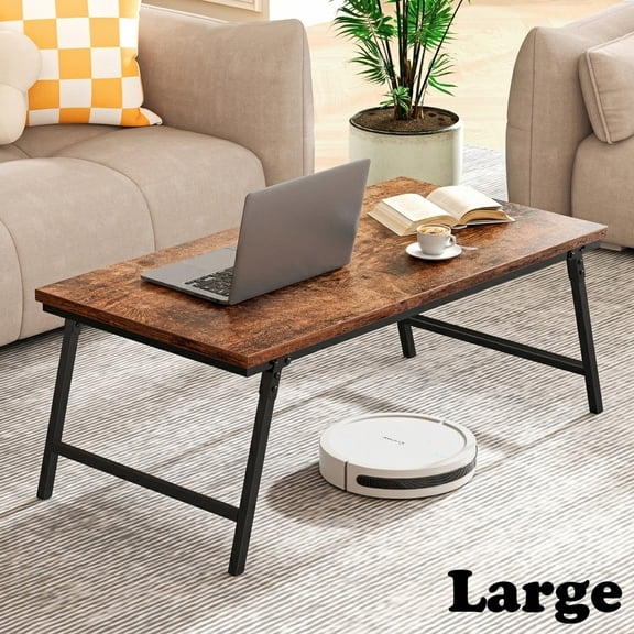Flycity No Assembly Folding Coffee Table, Leg Latches Portable Sturdy Floor Table Desk for Sitting on the Floor, Low Coffee Table for Living Room, Home, Office, Rustic Brown, 41.34"x21.65"x15.75"