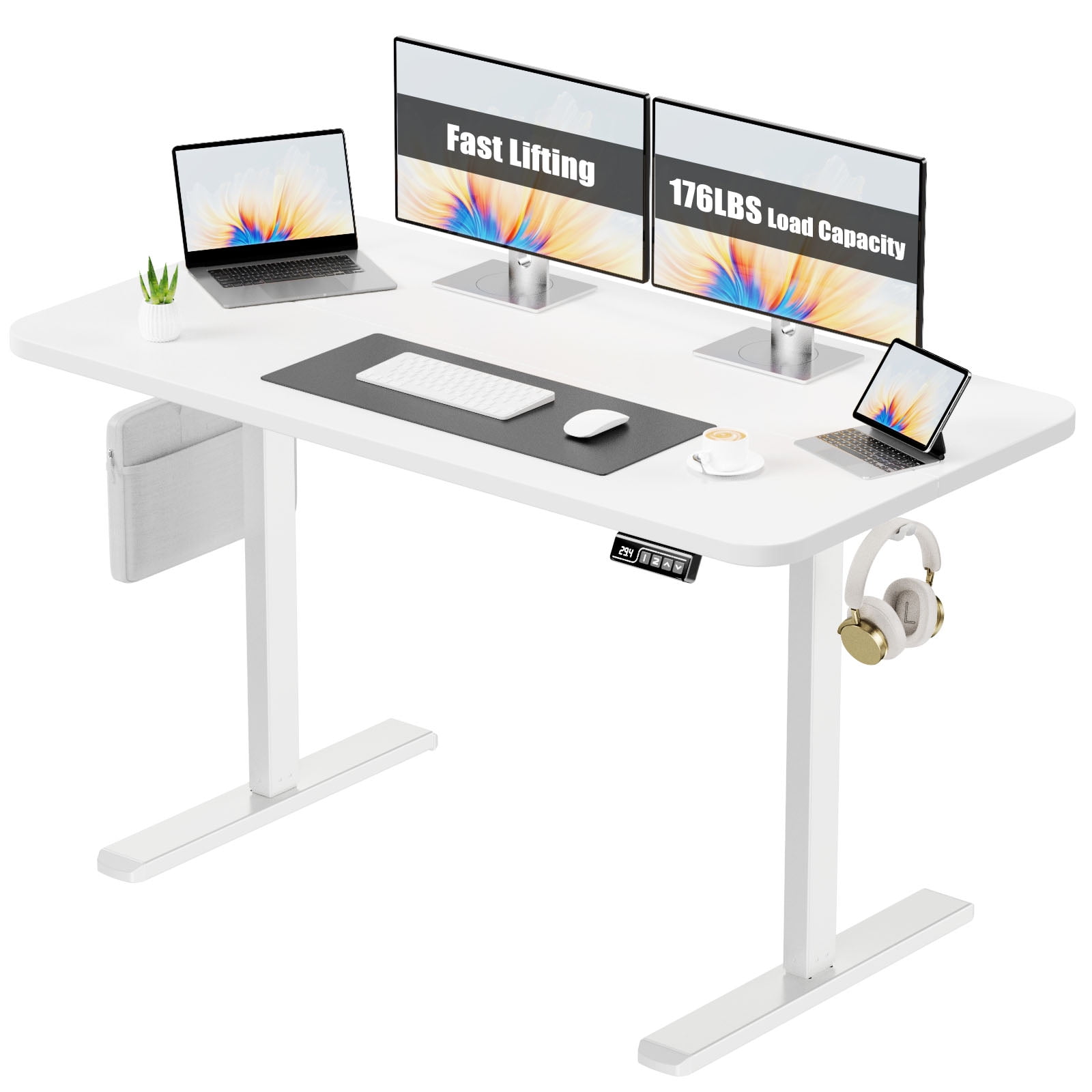 Flycity Electric Standing Desk Adjustable Height Stand Up Desk 48 x 24 Sit Stand Desk Low Noise Home Office Desk Computer Desk with Splice Board