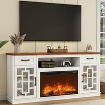 Flycity Fireplace TV Stand for TVs up to 80", Farmhouse 70" Fireplace Entertainment Center with Storage Cabinets/Adjustable Shelves, Rustic Media Console