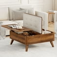 thumbnail image 1 of Flycity Large Square Lift-Top Coffee Table with Storage, 3 in 1 Multi-Function Convertible Ottoman Bench, Farmhouse Upholstered Coffee table with Wooden Legs for Living Room & Bedroom (Brown), 1 of 8