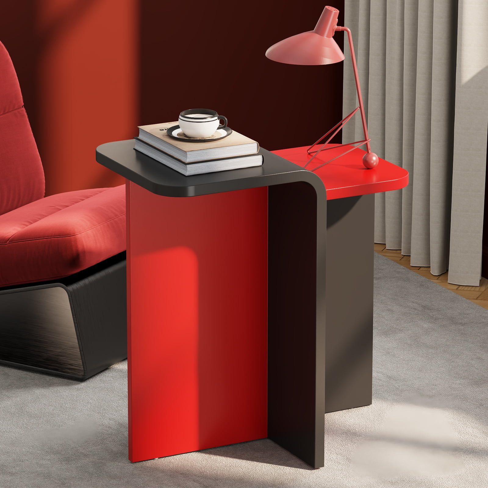 Flycity Modern Red and Black Two Tone End Table with Unique High Low — free download